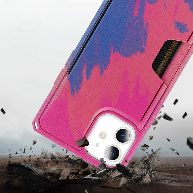 For iPhone 12 / 12 Pro Watercolor Painted Armor Shockproof PC Hard Case with Card Slot