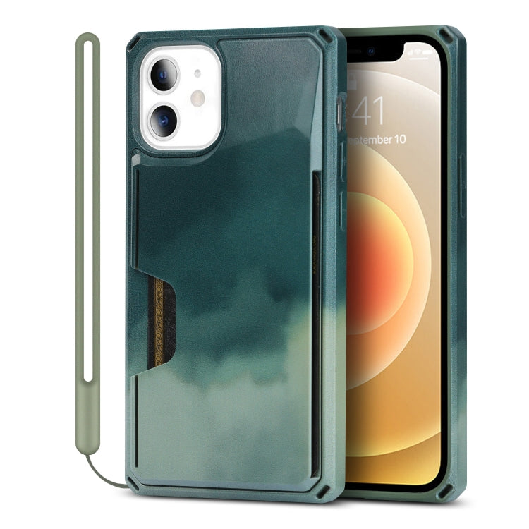 For iPhone 12 / 12 Pro Watercolor Painted Armor Shockproof PC Hard Case with Card Slot