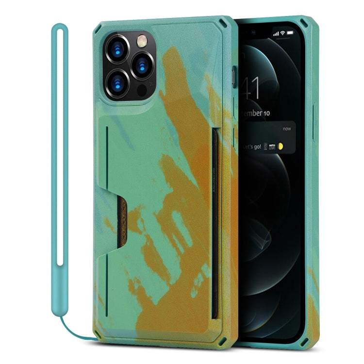 For iPhone 12 Pro Max Watercolor Painted Armor Shockproof PC Hard Case with Card Slot