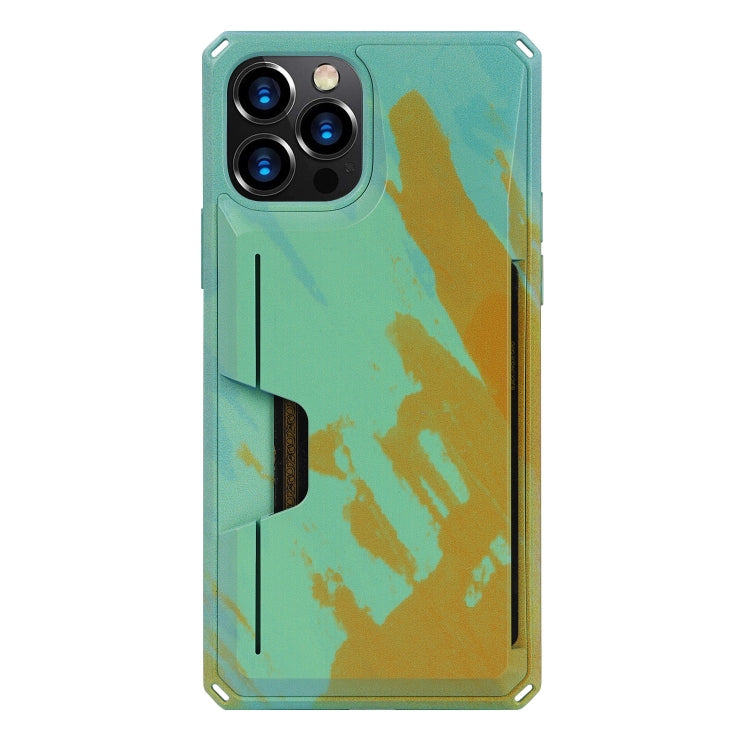 For iPhone 12 Pro Max Watercolor Painted Armor Shockproof PC Hard Case with Card Slot