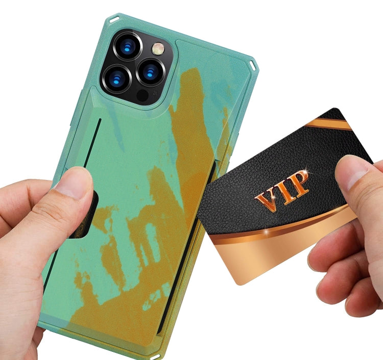 For iPhone 12 Pro Max Watercolor Painted Armor Shockproof PC Hard Case with Card Slot
