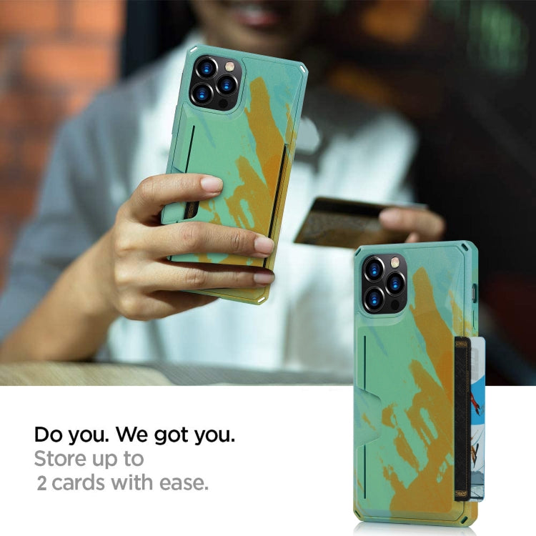 For iPhone 12 Pro Max Watercolor Painted Armor Shockproof PC Hard Case with Card Slot
