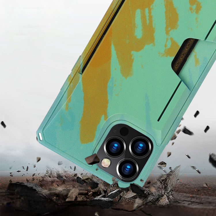 For iPhone 12 Pro Max Watercolor Painted Armor Shockproof PC Hard Case with Card Slot