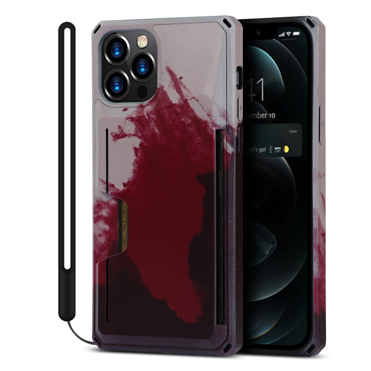 For iPhone 12 Pro Max Watercolor Painted Armor Shockproof PC Hard Case with Card Slot