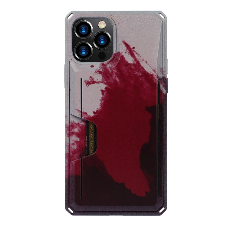 For iPhone 12 Pro Max Watercolor Painted Armor Shockproof PC Hard Case with Card Slot