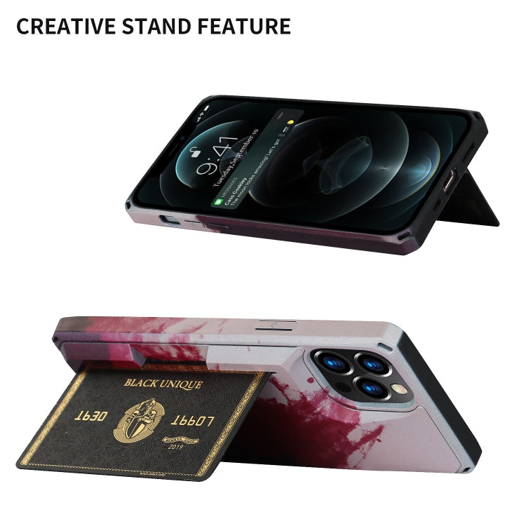 For iPhone 12 Pro Max Watercolor Painted Armor Shockproof PC Hard Case with Card Slot