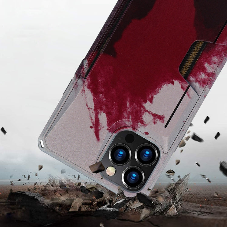 For iPhone 12 Pro Max Watercolor Painted Armor Shockproof PC Hard Case with Card Slot