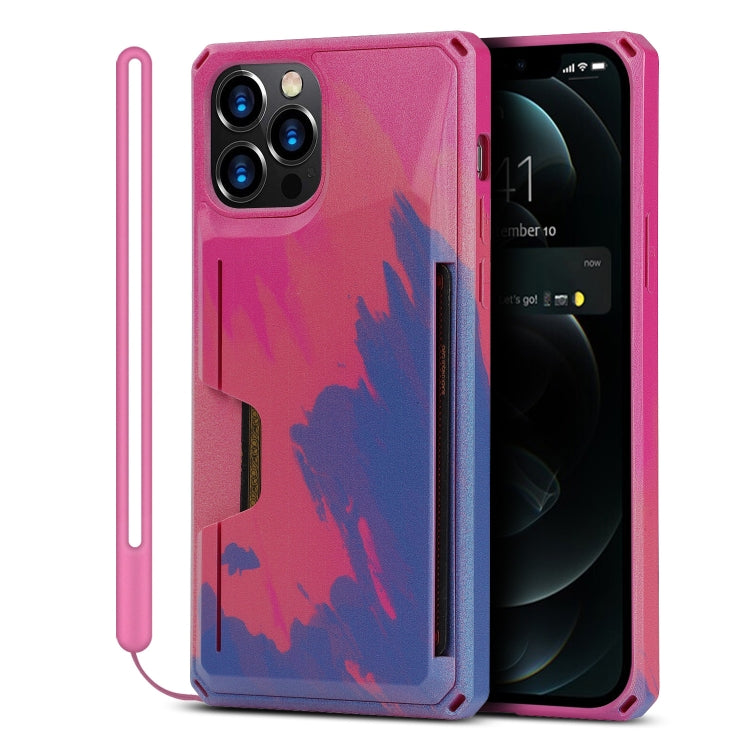 For iPhone 12 Pro Max Watercolor Painted Armor Shockproof PC Hard Case with Card Slot