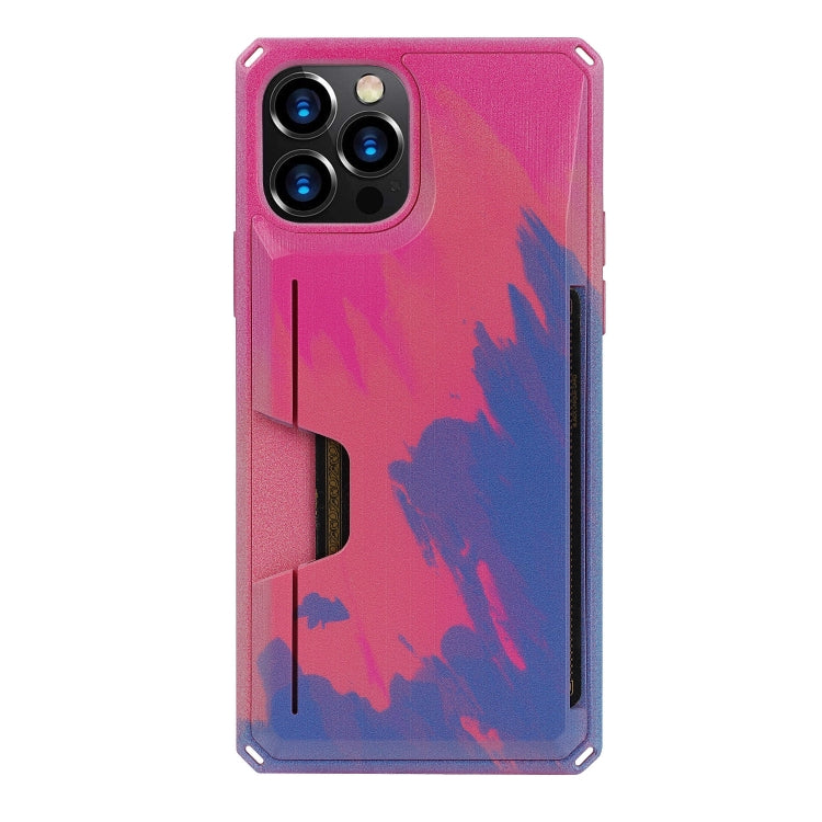 For iPhone 12 Pro Max Watercolor Painted Armor Shockproof PC Hard Case with Card Slot