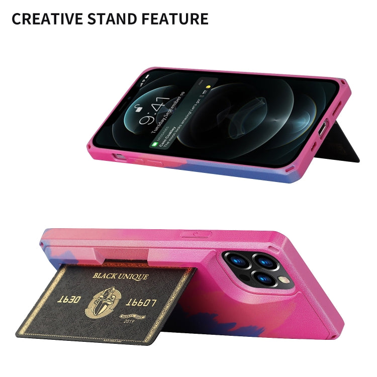 For iPhone 12 Pro Max Watercolor Painted Armor Shockproof PC Hard Case with Card Slot