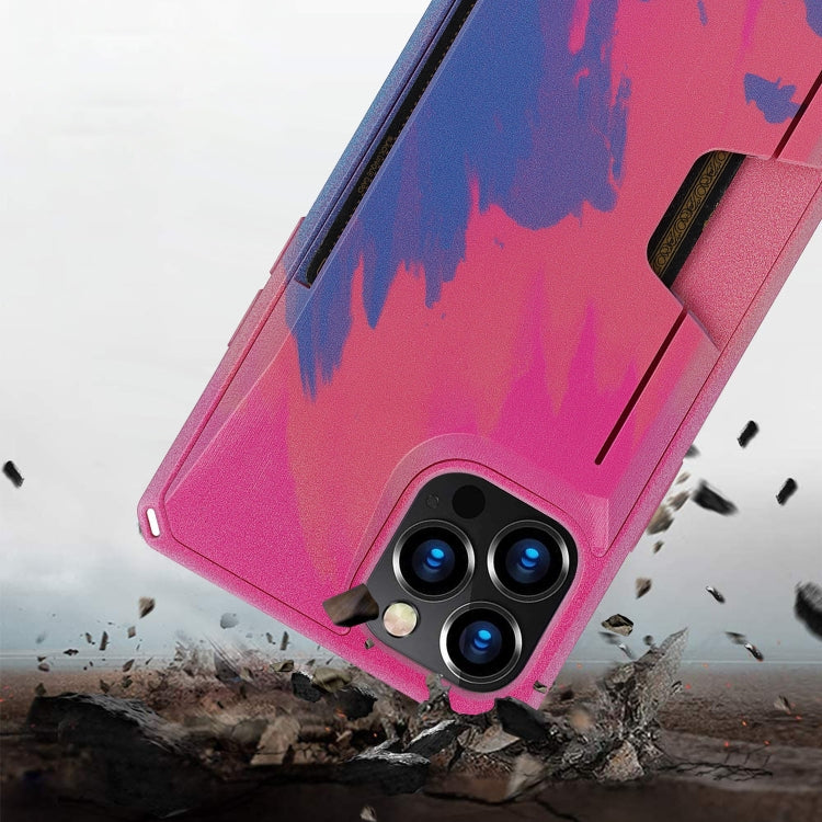 For iPhone 12 Pro Max Watercolor Painted Armor Shockproof PC Hard Case with Card Slot