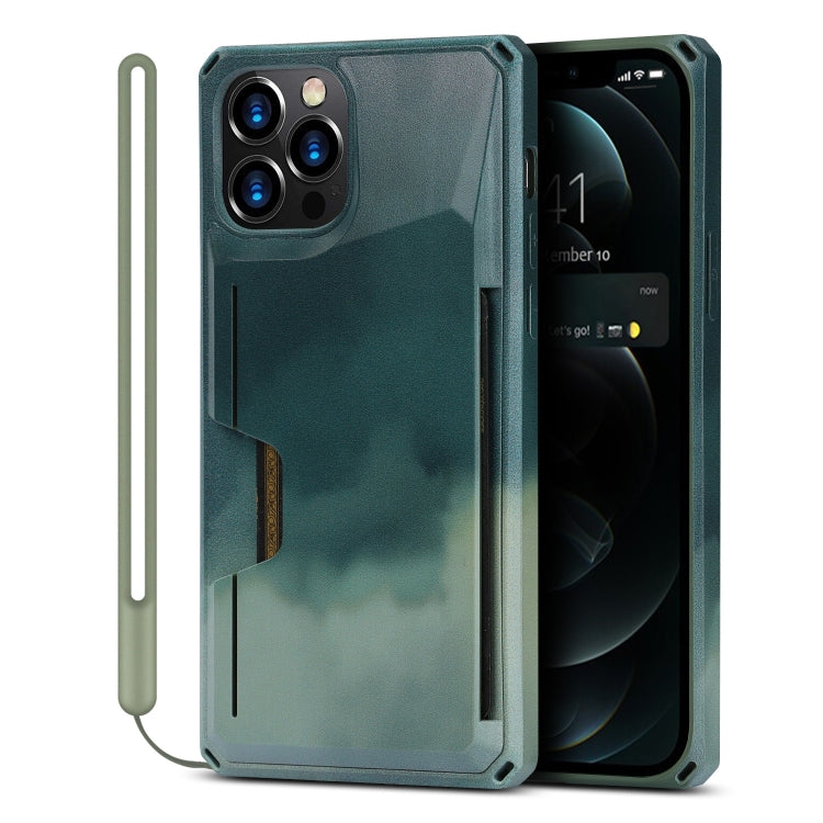 For iPhone 12 Pro Max Watercolor Painted Armor Shockproof PC Hard Case with Card Slot
