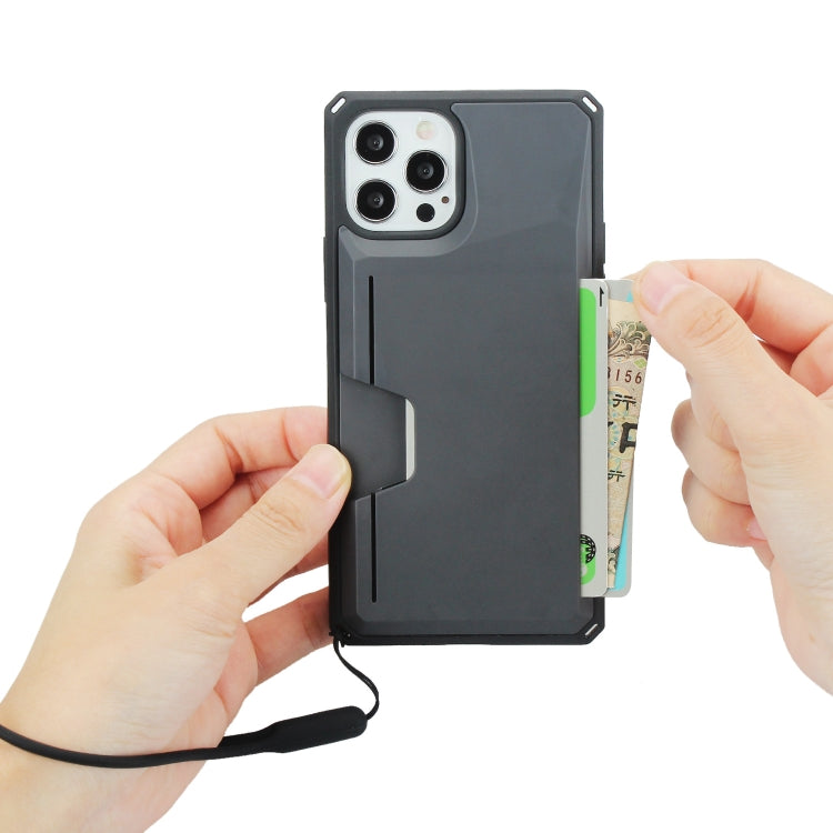 For iPhone 12 Pro Max Armor Shockproof TPU + PC Hard Case with Card Slot Holder
