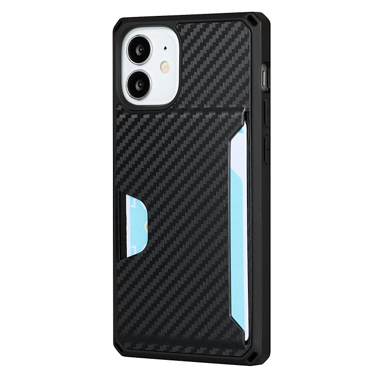 For iPhone 12 mini Carbon Fiber Armor Shockproof TPU + PC Hard Case with Card Slot Holder