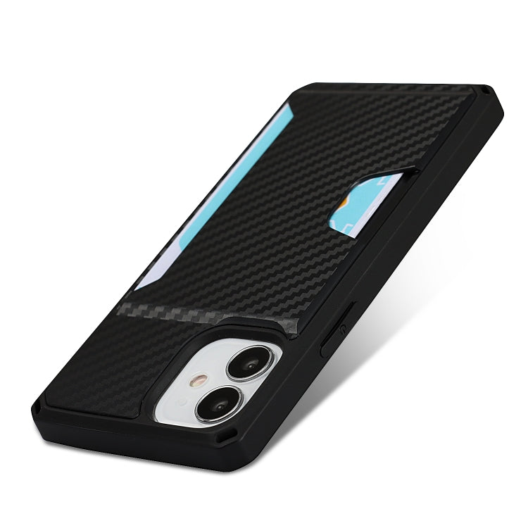 For iPhone 12 mini Carbon Fiber Armor Shockproof TPU + PC Hard Case with Card Slot Holder