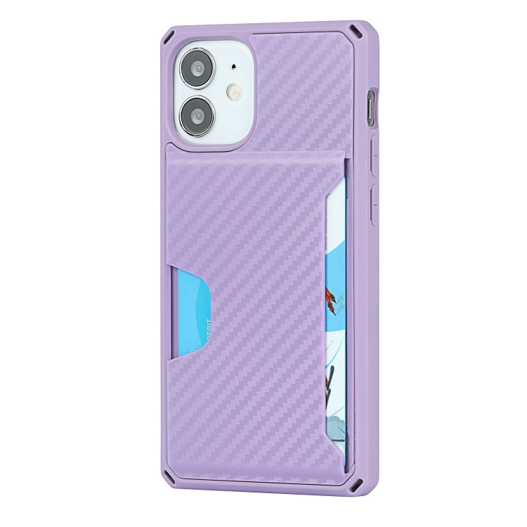 For iPhone 12 mini Carbon Fiber Armor Shockproof TPU + PC Hard Case with Card Slot Holder