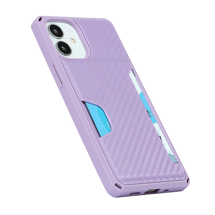 For iPhone 12 mini Carbon Fiber Armor Shockproof TPU + PC Hard Case with Card Slot Holder