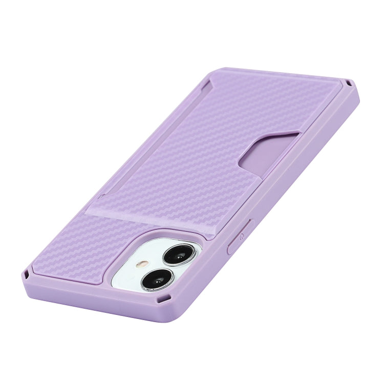For iPhone 12 mini Carbon Fiber Armor Shockproof TPU + PC Hard Case with Card Slot Holder