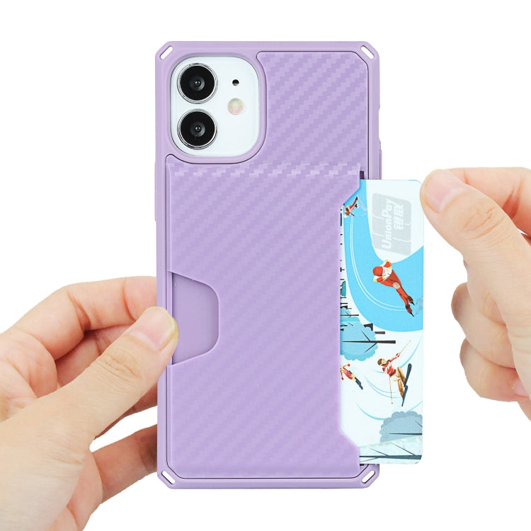 For iPhone 12 mini Carbon Fiber Armor Shockproof TPU + PC Hard Case with Card Slot Holder