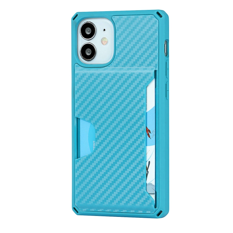 For iPhone 12 mini Carbon Fiber Armor Shockproof TPU + PC Hard Case with Card Slot Holder