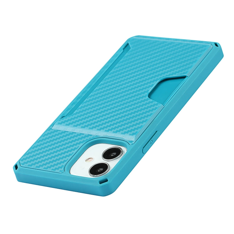 For iPhone 12 mini Carbon Fiber Armor Shockproof TPU + PC Hard Case with Card Slot Holder