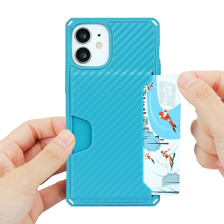 For iPhone 12 mini Carbon Fiber Armor Shockproof TPU + PC Hard Case with Card Slot Holder