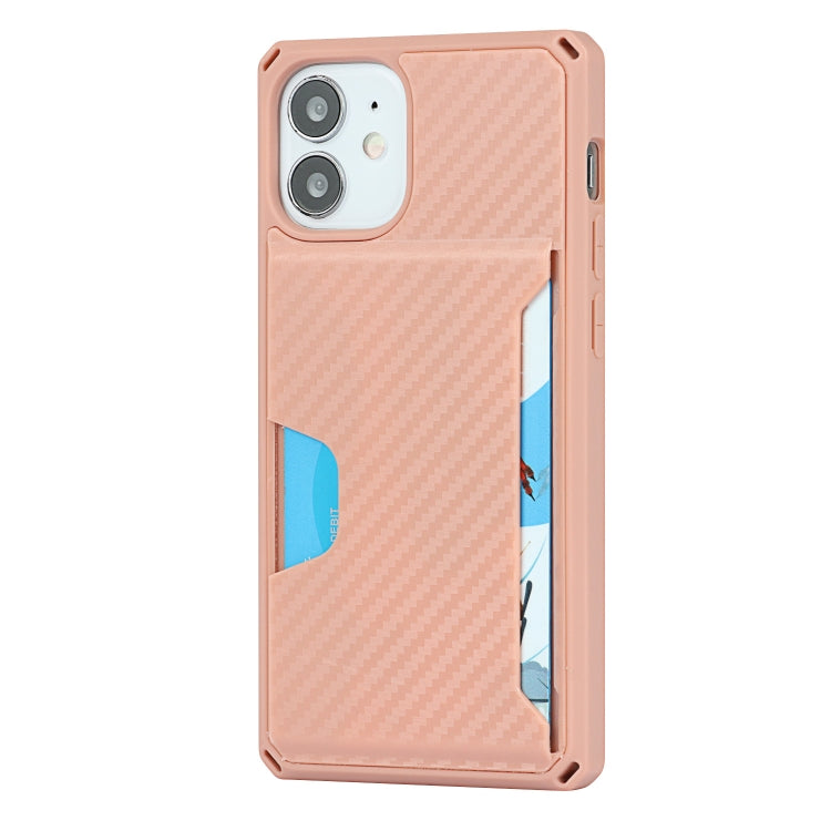 For iPhone 12 mini Carbon Fiber Armor Shockproof TPU + PC Hard Case with Card Slot Holder