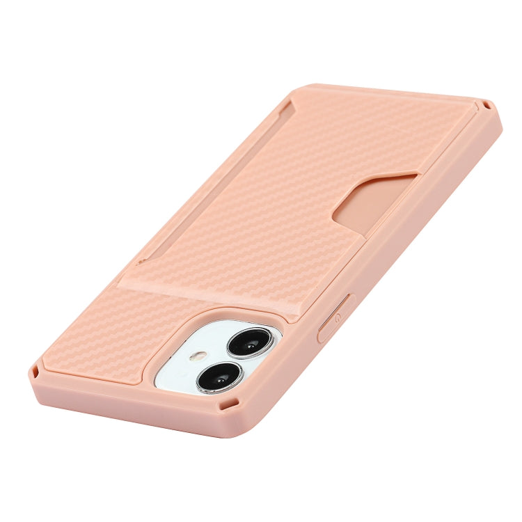 For iPhone 12 mini Carbon Fiber Armor Shockproof TPU + PC Hard Case with Card Slot Holder