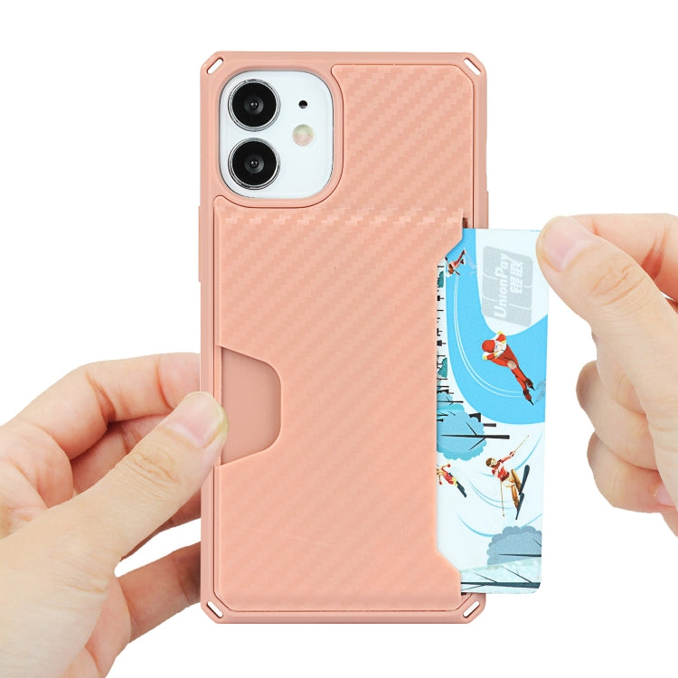 For iPhone 12 mini Carbon Fiber Armor Shockproof TPU + PC Hard Case with Card Slot Holder