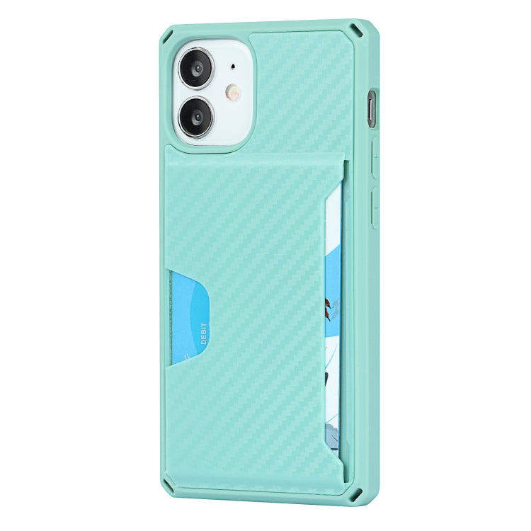 For iPhone 12 mini Carbon Fiber Armor Shockproof TPU + PC Hard Case with Card Slot Holder