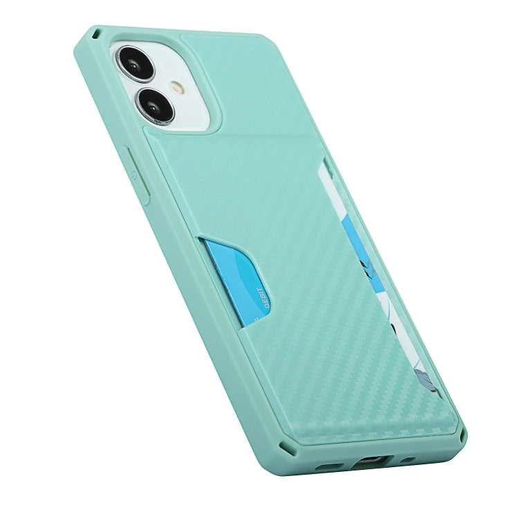 For iPhone 12 mini Carbon Fiber Armor Shockproof TPU + PC Hard Case with Card Slot Holder