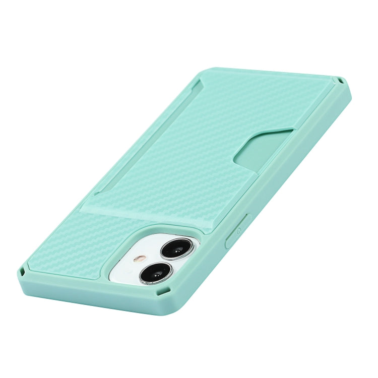 For iPhone 12 mini Carbon Fiber Armor Shockproof TPU + PC Hard Case with Card Slot Holder