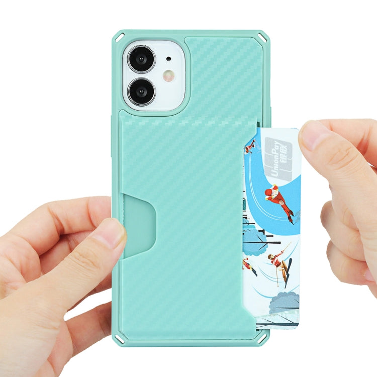 For iPhone 12 mini Carbon Fiber Armor Shockproof TPU + PC Hard Case with Card Slot Holder