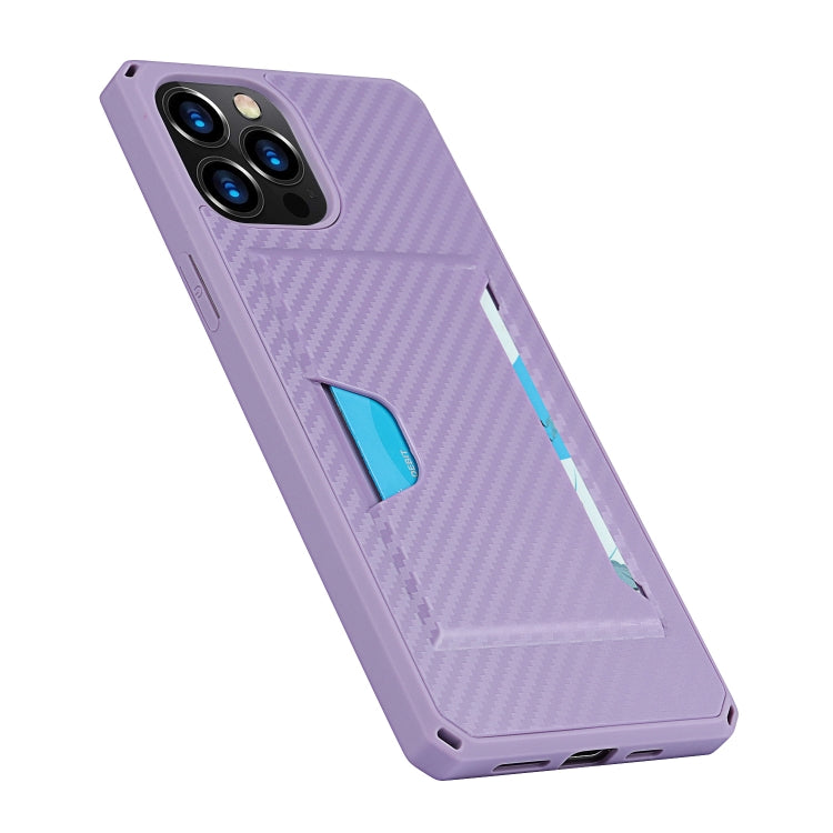 For iPhone 12 / 12 Pro Carbon Fiber Armor Shockproof TPU + PC Hard Case with Card Slot Holder