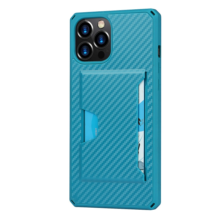 For iPhone 12 / 12 Pro Carbon Fiber Armor Shockproof TPU + PC Hard Case with Card Slot Holder