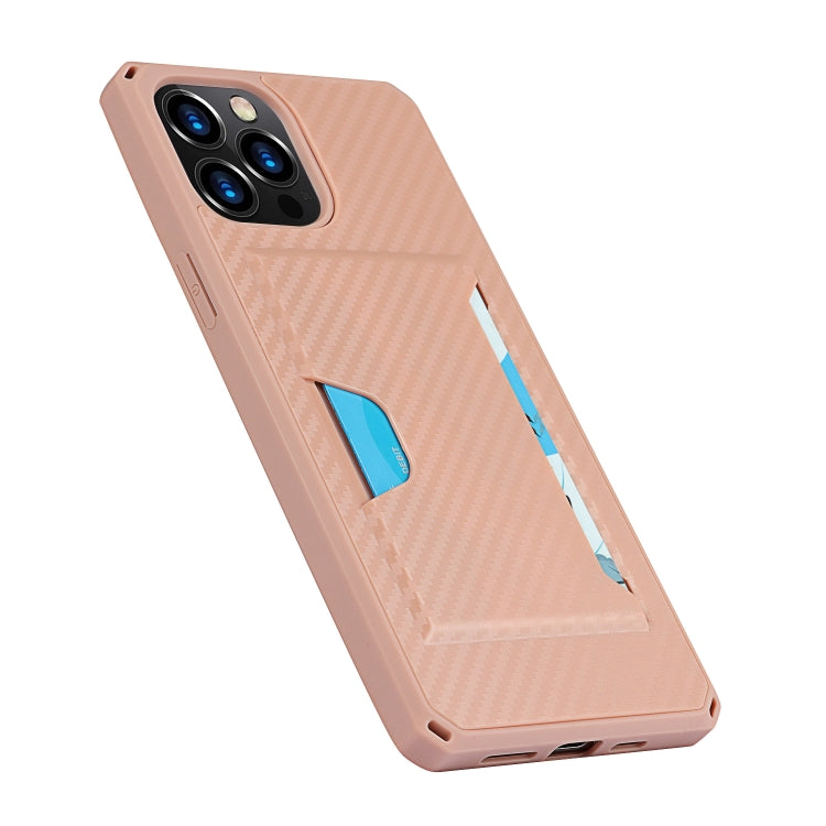 For iPhone 12 / 12 Pro Carbon Fiber Armor Shockproof TPU + PC Hard Case with Card Slot Holder