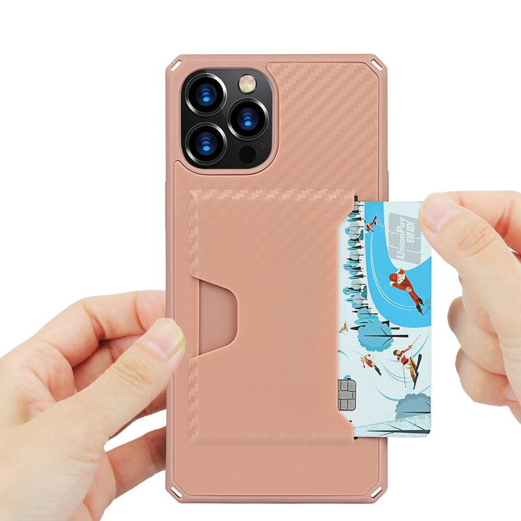 For iPhone 12 / 12 Pro Carbon Fiber Armor Shockproof TPU + PC Hard Case with Card Slot Holder