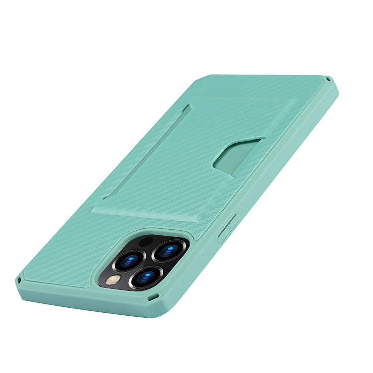For iPhone 12 / 12 Pro Carbon Fiber Armor Shockproof TPU + PC Hard Case with Card Slot Holder