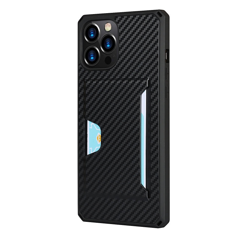 For iPhone 12 Pro Max Carbon Fiber Armor Shockproof TPU + PC Hard Case with Card Slot Holder