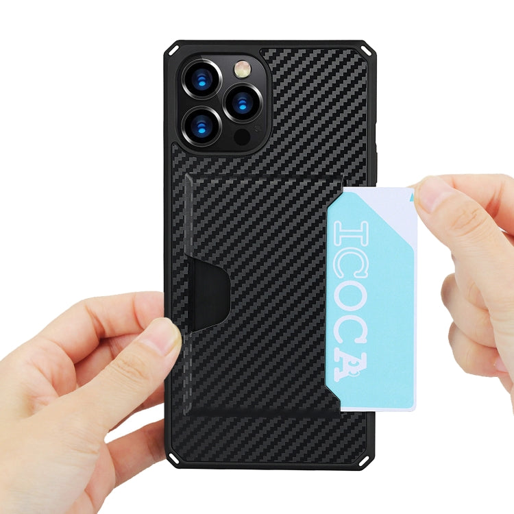 For iPhone 12 Pro Max Carbon Fiber Armor Shockproof TPU + PC Hard Case with Card Slot Holder