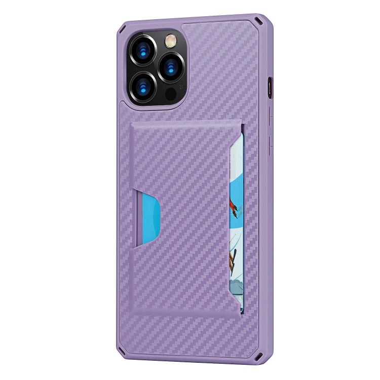 For iPhone 12 Pro Max Carbon Fiber Armor Shockproof TPU + PC Hard Case with Card Slot Holder