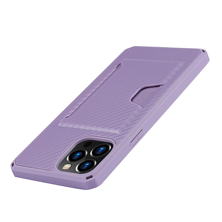 For iPhone 12 Pro Max Carbon Fiber Armor Shockproof TPU + PC Hard Case with Card Slot Holder