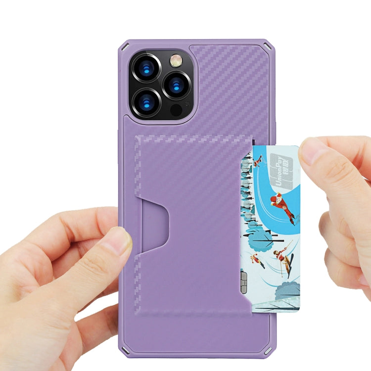 For iPhone 12 Pro Max Carbon Fiber Armor Shockproof TPU + PC Hard Case with Card Slot Holder