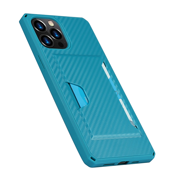 For iPhone 12 Pro Max Carbon Fiber Armor Shockproof TPU + PC Hard Case with Card Slot Holder