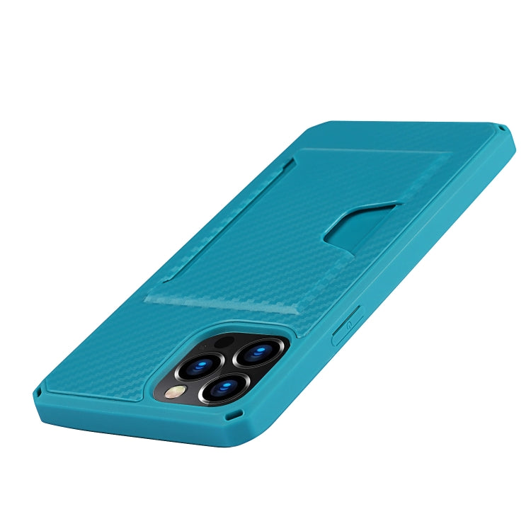 For iPhone 12 Pro Max Carbon Fiber Armor Shockproof TPU + PC Hard Case with Card Slot Holder
