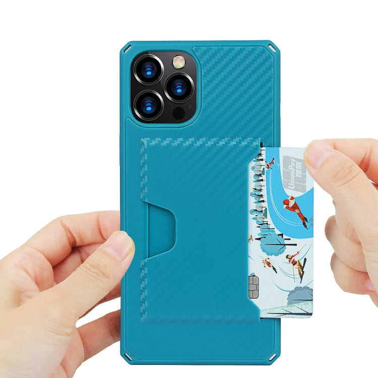 For iPhone 12 Pro Max Carbon Fiber Armor Shockproof TPU + PC Hard Case with Card Slot Holder