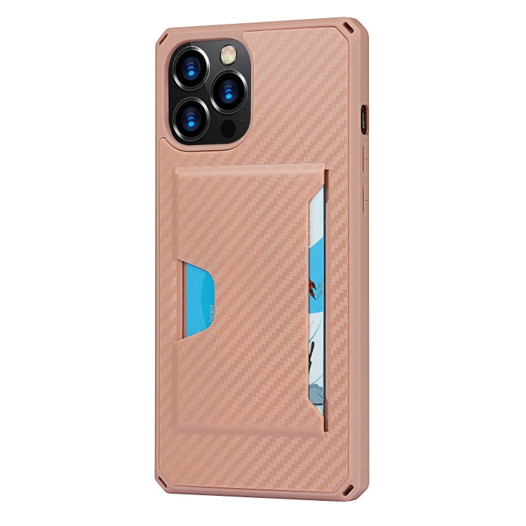 For iPhone 12 Pro Max Carbon Fiber Armor Shockproof TPU + PC Hard Case with Card Slot Holder