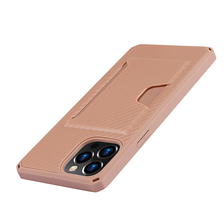 For iPhone 12 Pro Max Carbon Fiber Armor Shockproof TPU + PC Hard Case with Card Slot Holder