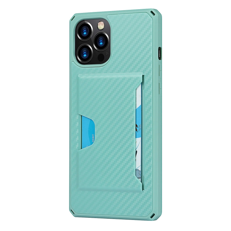 For iPhone 12 Pro Max Carbon Fiber Armor Shockproof TPU + PC Hard Case with Card Slot Holder