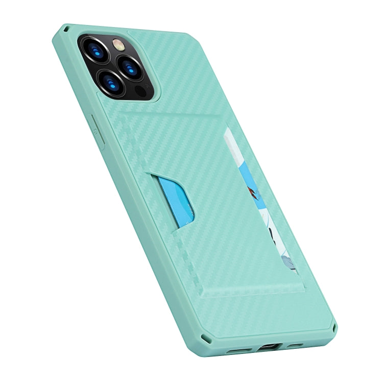 For iPhone 12 Pro Max Carbon Fiber Armor Shockproof TPU + PC Hard Case with Card Slot Holder
